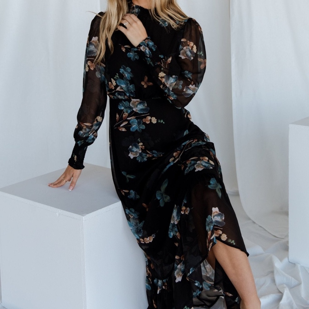 Baltic Born Luciana Maxi Dress | Black + Blue Size S | Brand New